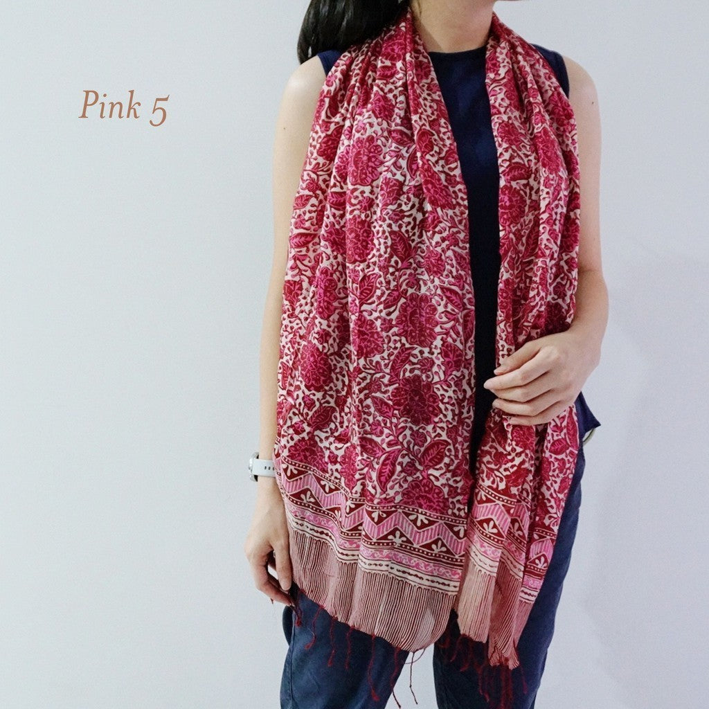 Syal Sutra Salur Batik 45x170 Pink 5 / Selendang / Scarf / Pashmina