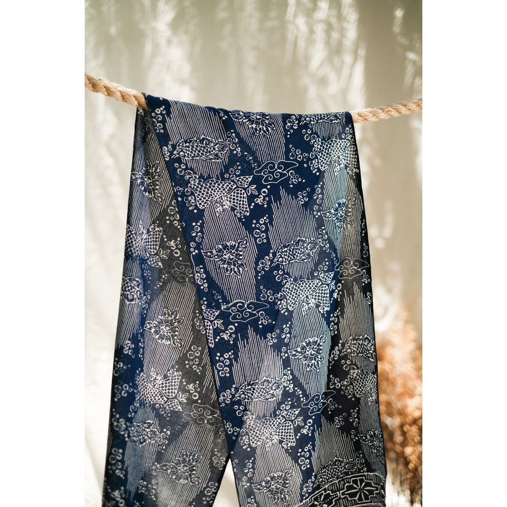 Syal Katun Paris Batik 25x140 C73 Biru Tua / Selendang / Scarf