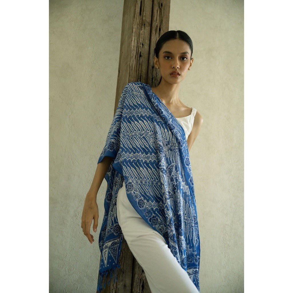Selendang Batik Encim Parang Plain Blue