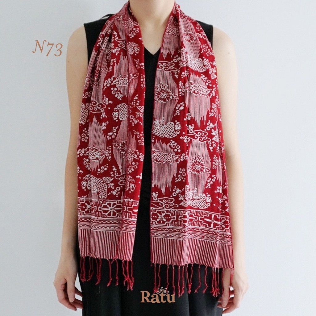 Syal Katun Paris Batik 25x140 N73 Merah Marun / Selendang / Scarf