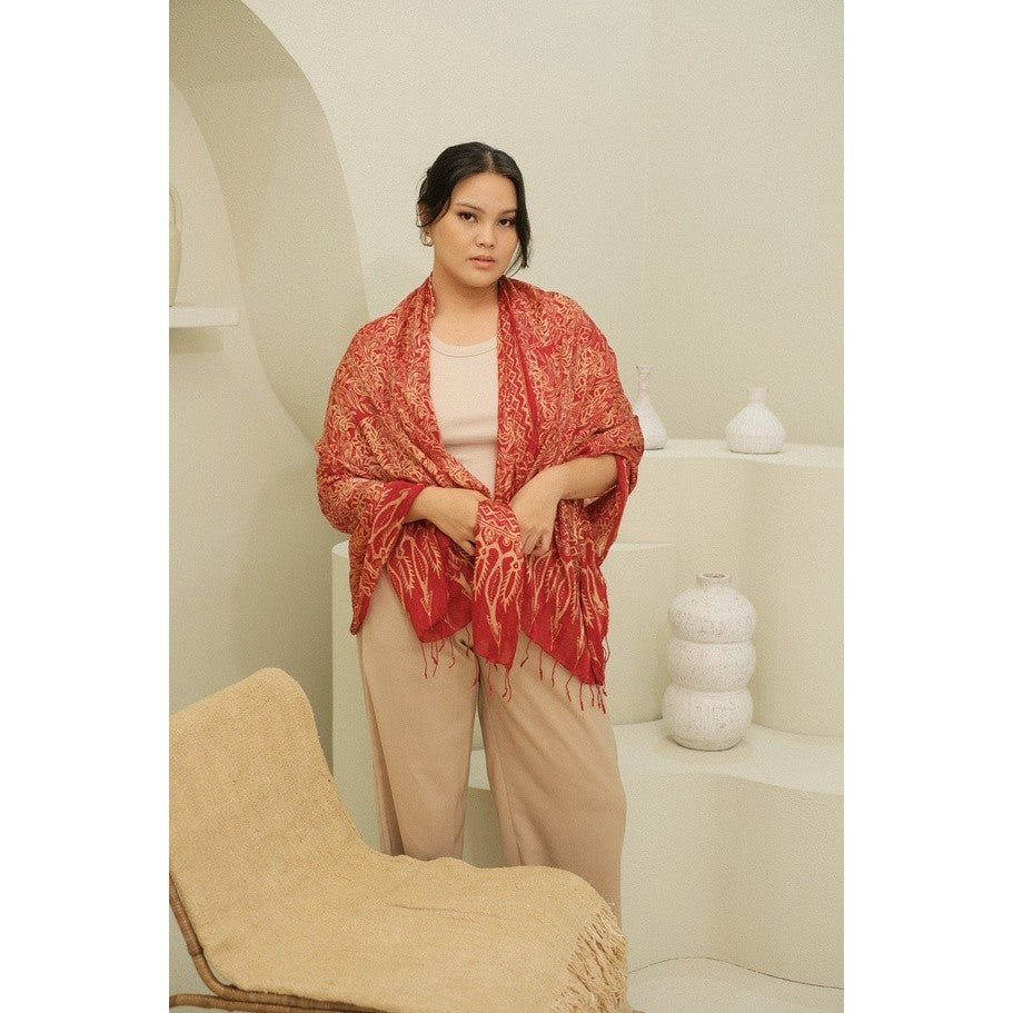 Selendang Batik Sutra Red 01