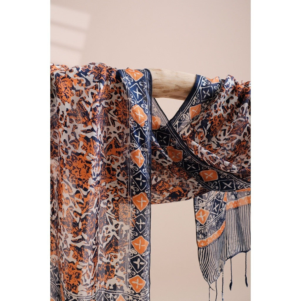 Syal Batik Sutra Blue Orange