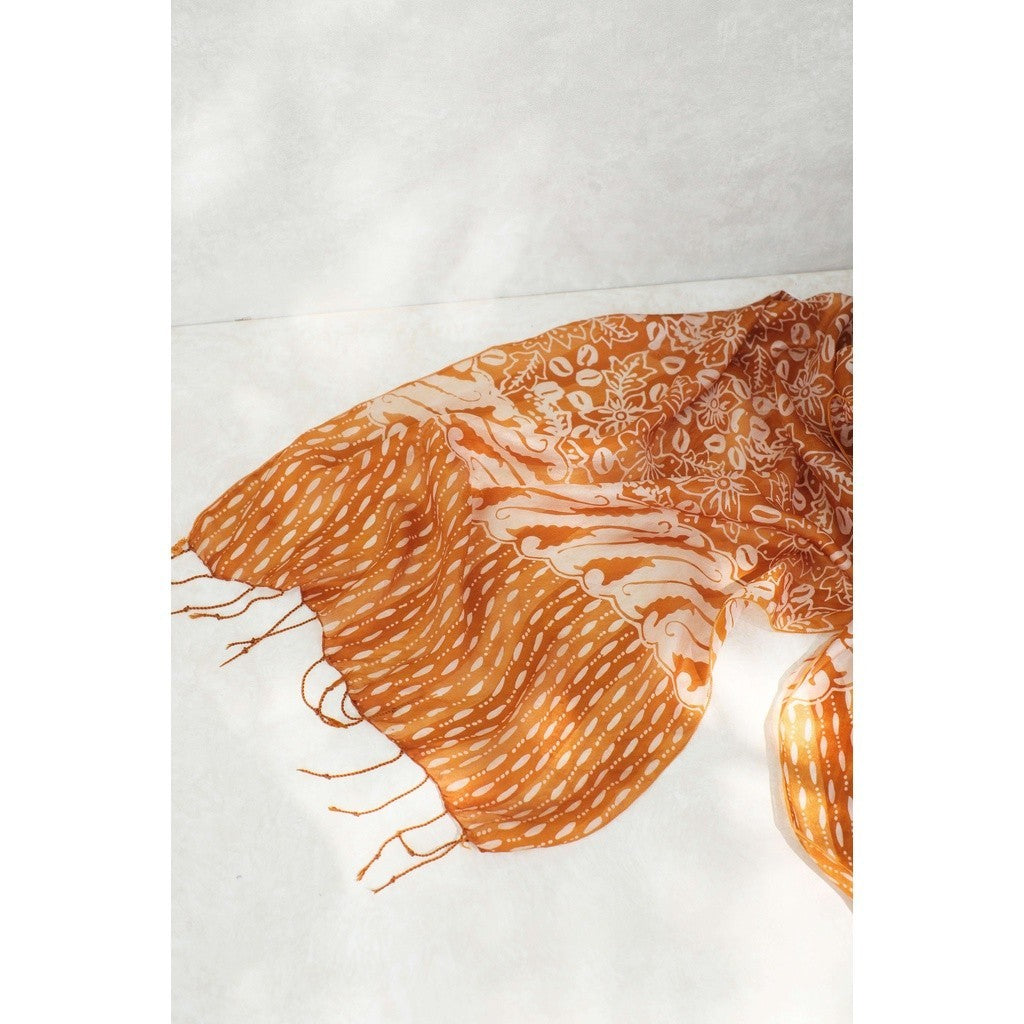 Syal Batik Sutra Daun Kopi - Gold - 45