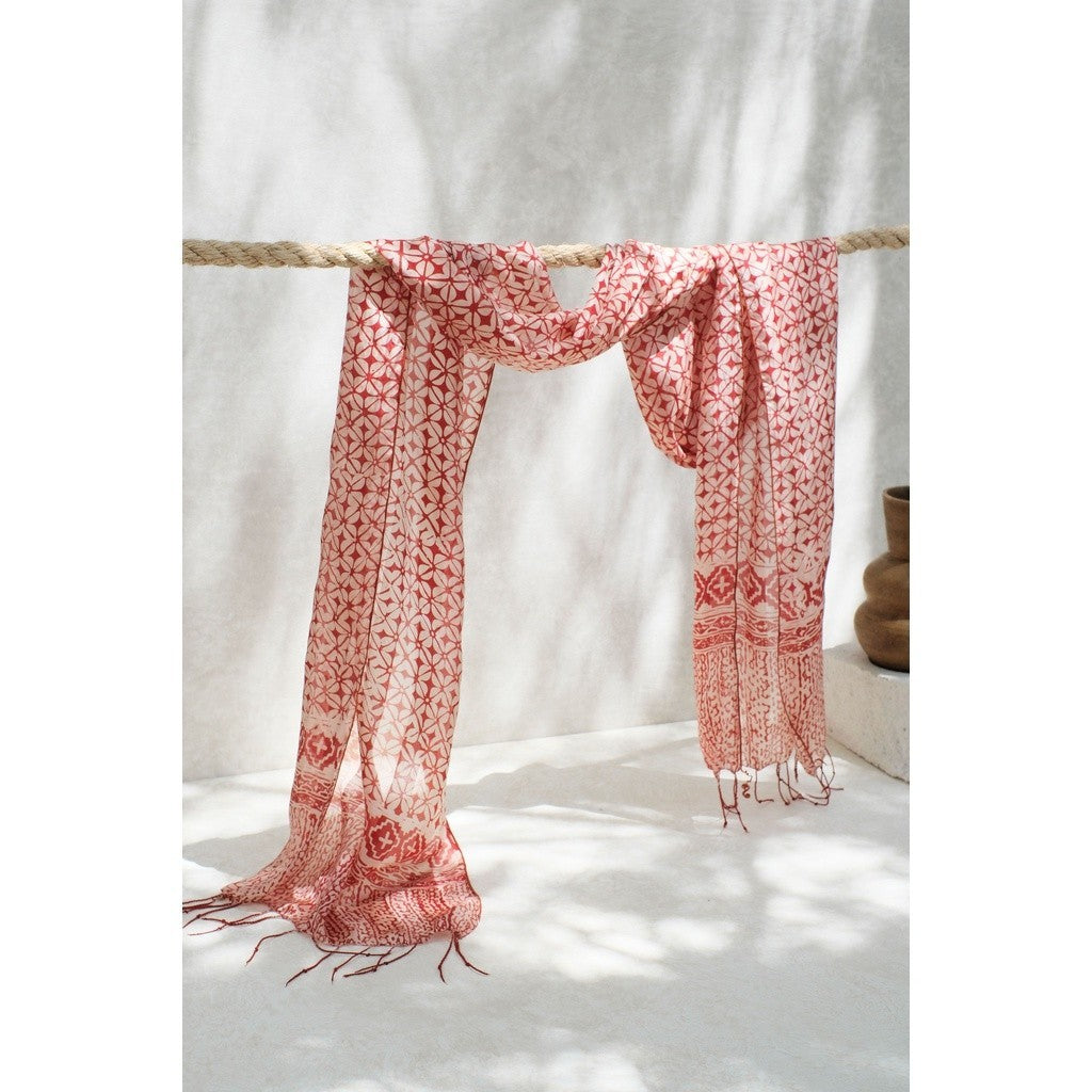 Syal Batik Sutra Kotak - Pink - 45