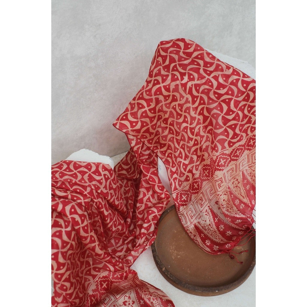Syal Batik Sutra Bulan Sabit - Red - 45