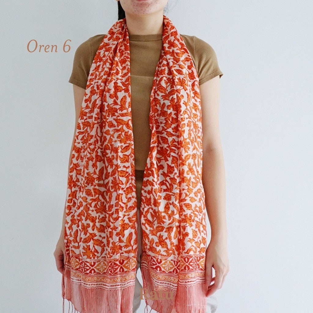 Syal Sutra Salur Batik 45x170 Oren 6 / Selendang / Scarf /Pashmina