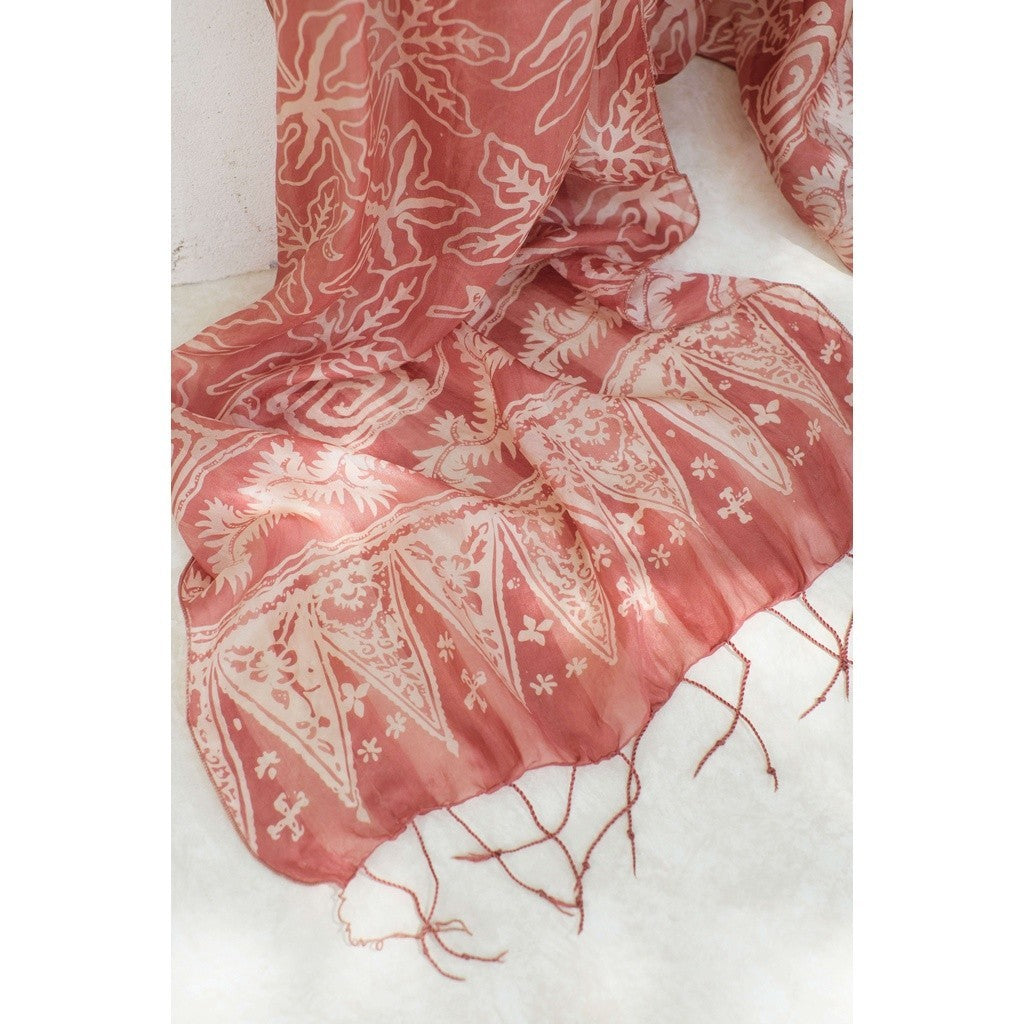 Syal Batik Sutra Daun Bintang - Pink - 45