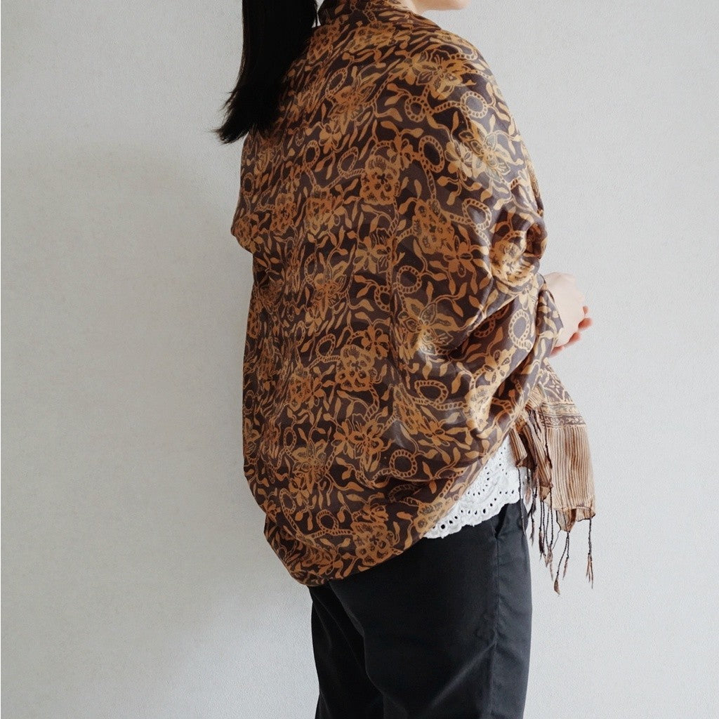 Selendang Sutra Salur Batik 80×180 Brown 02/Syal/Scarf/Pashmina