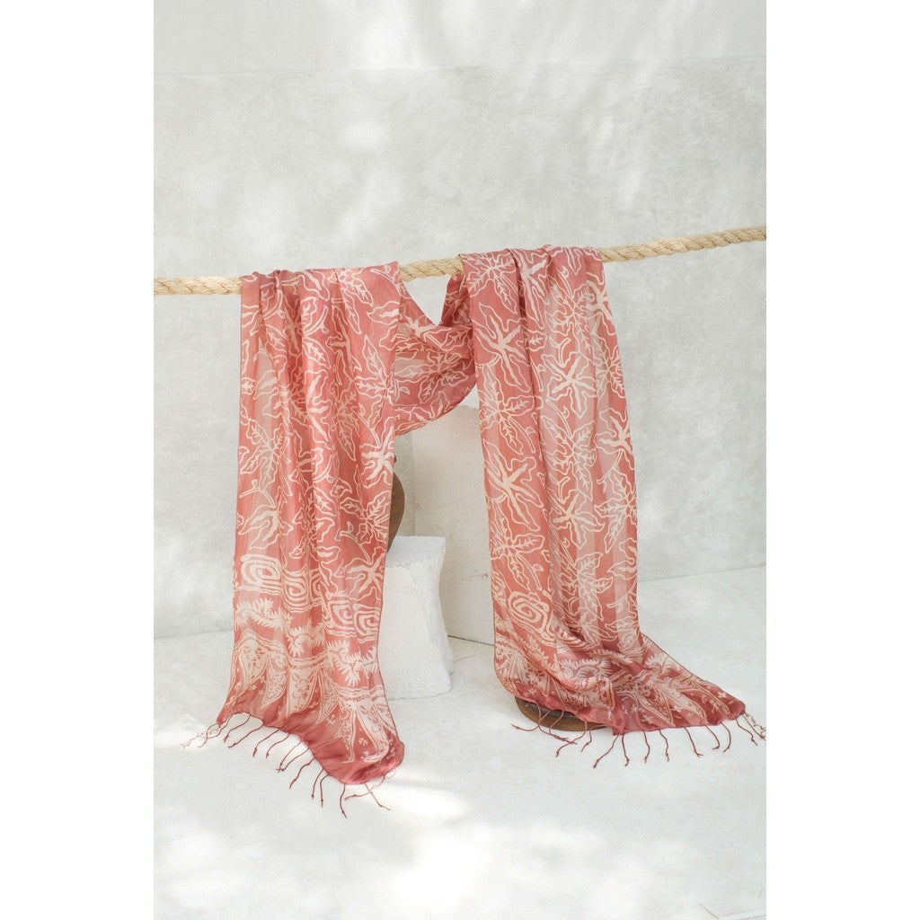 Syal Batik Sutra Daun Bintang - Pink - 45