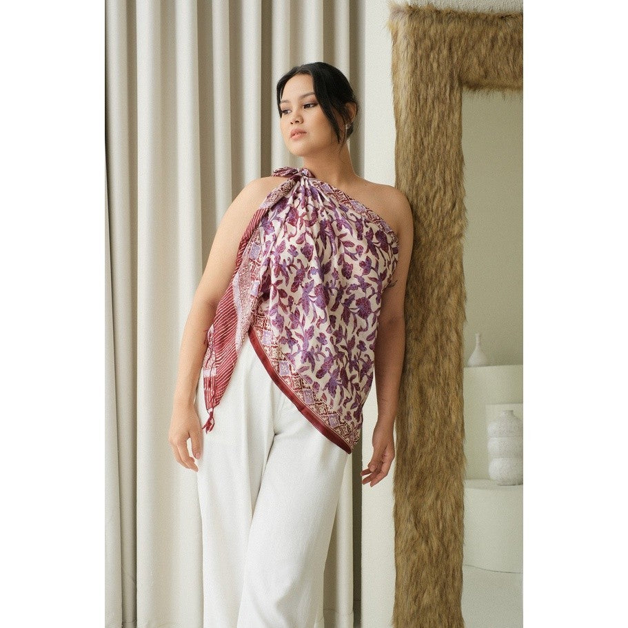 Syal Batik Sutra Daun Puring - Purple