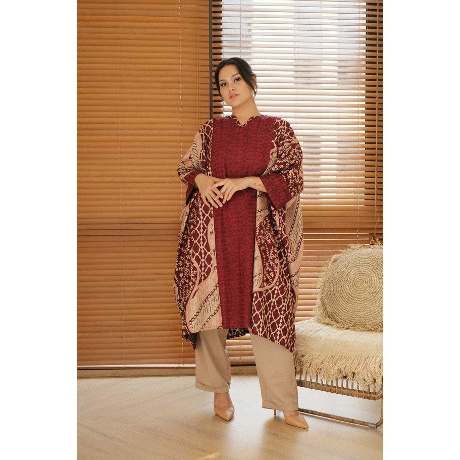 Kaiyana Kaftan Batik Dress - Maroon