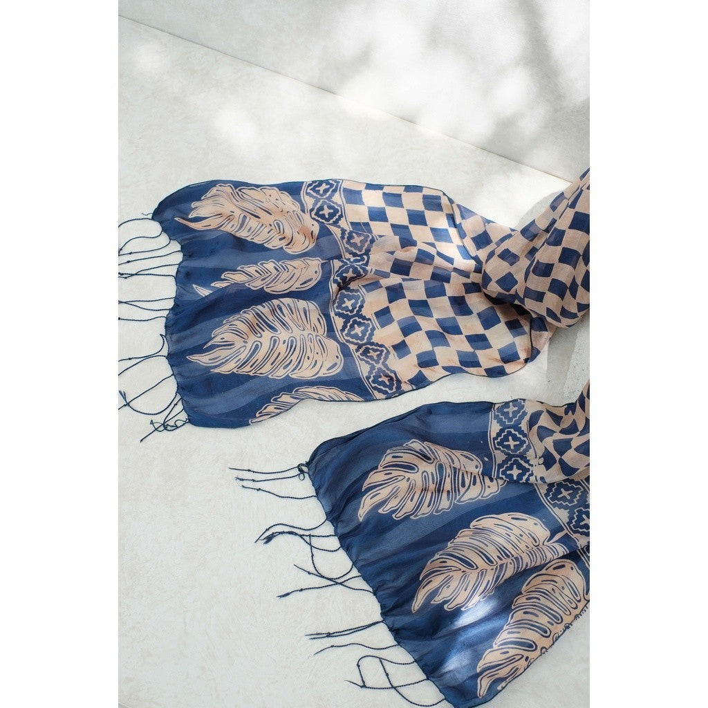 Syal Batik Sutra Kotak - Blue - 45