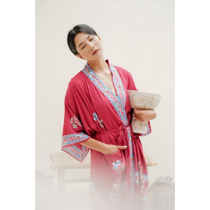 Kimono Batik Loungewear in Maroon Red
