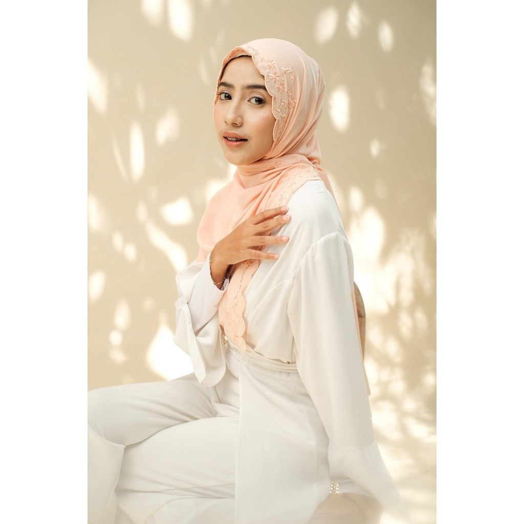 Embroidery Hijab Shawl - Flora - Apricot