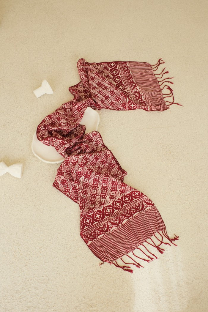 Scarf Batik TCN Kawung Bribil Maroon