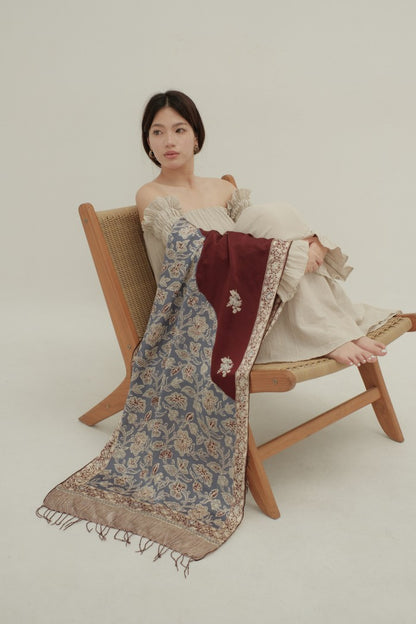 Syal Sutra Batik Premium - Selaras Maroon Blue