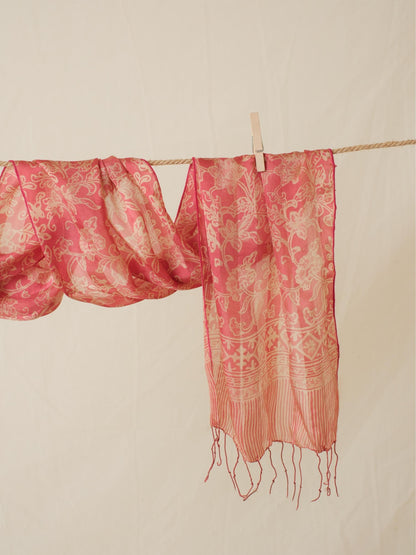 Syal Batik Sutra - Daun - Pink - 35