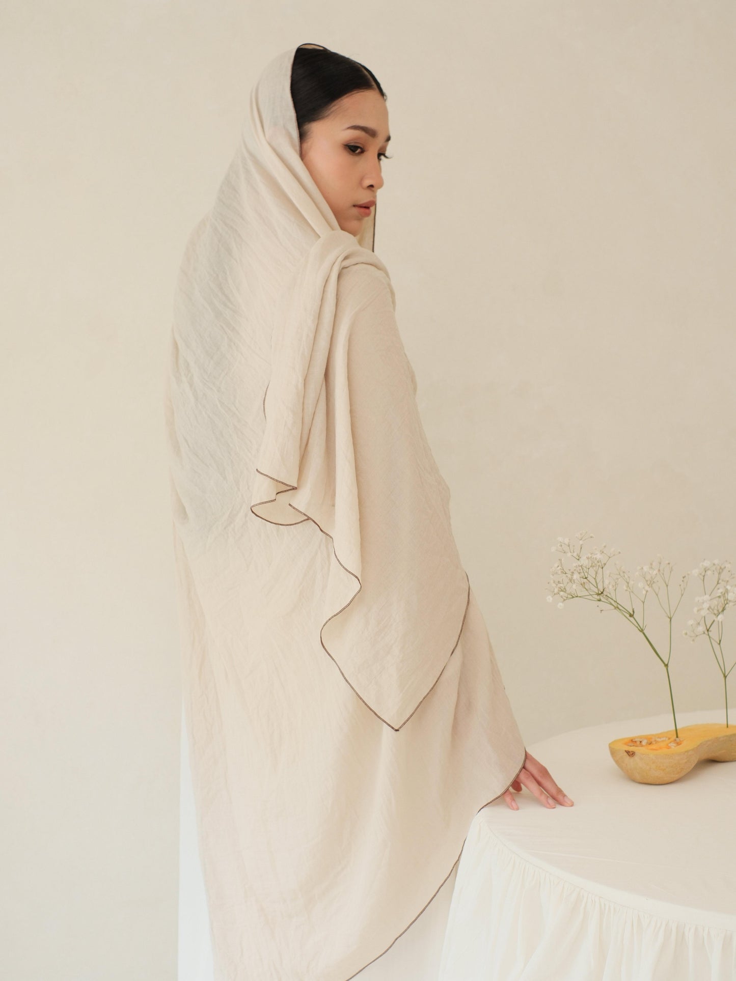 Alma in Cream Shawl - Selendang Batik