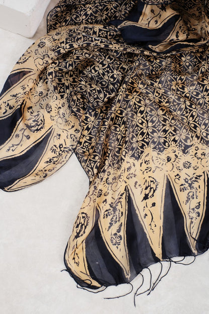 Selendang Sutra Batik - Kawung Bribil in Blue - 90