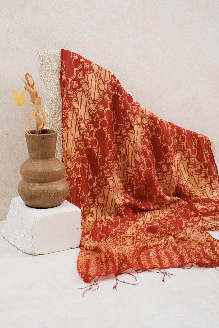 Syal Batik Sutra Parang Rusak Kombi - Red - 45