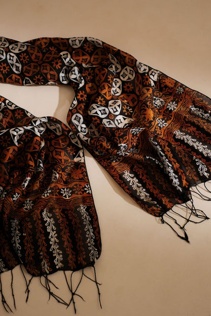 Syal Batik Sutra Kawung Mata - Soga - 45