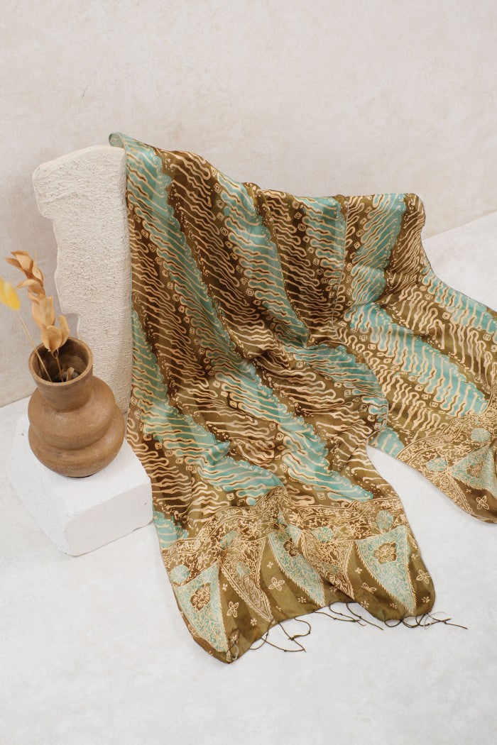 Syal Batik Sutra Parang Tuding Kombi - Green Tosca - 45