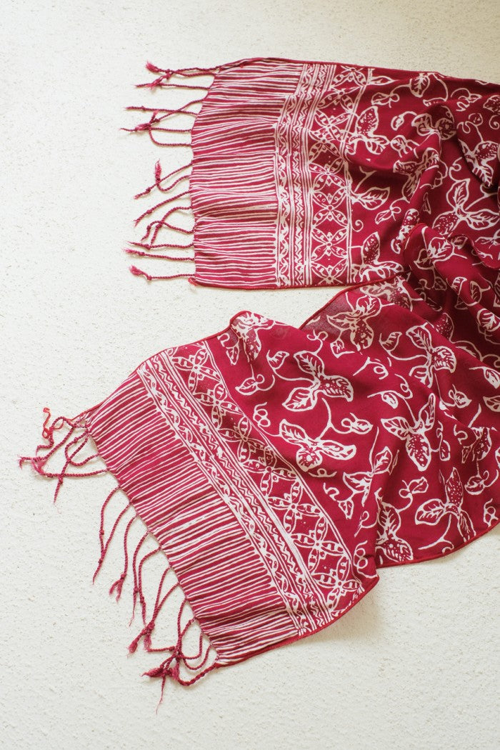 Scarf Batik TCN Daun Rambat Maroon