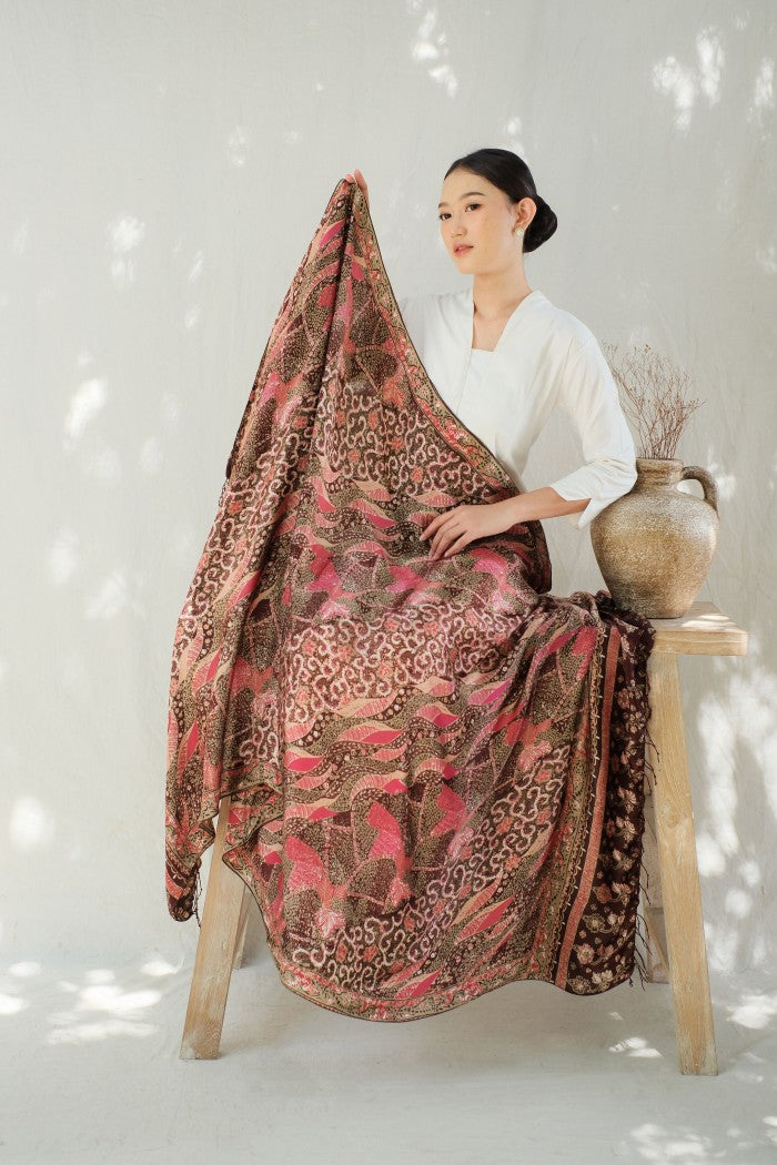 Selendang Sutra Batik Tulis - Sangga Langit - Pink