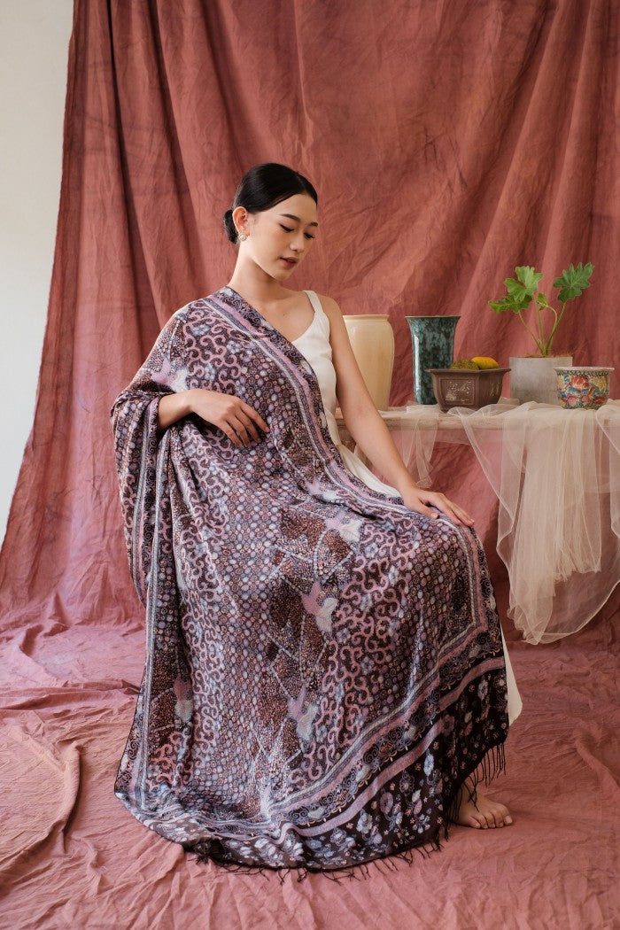 Sangga Langit in Purple - Selendang Sutra Batik Tulis