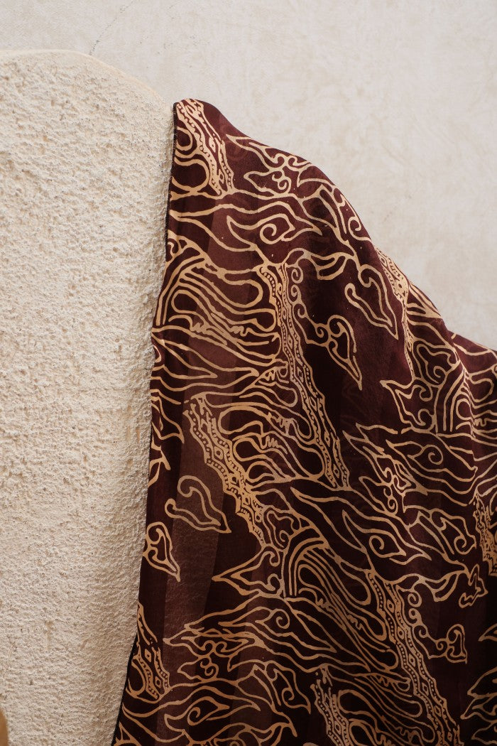 Syal Batik Sutra Mega Mendung Parang - Brown - 45