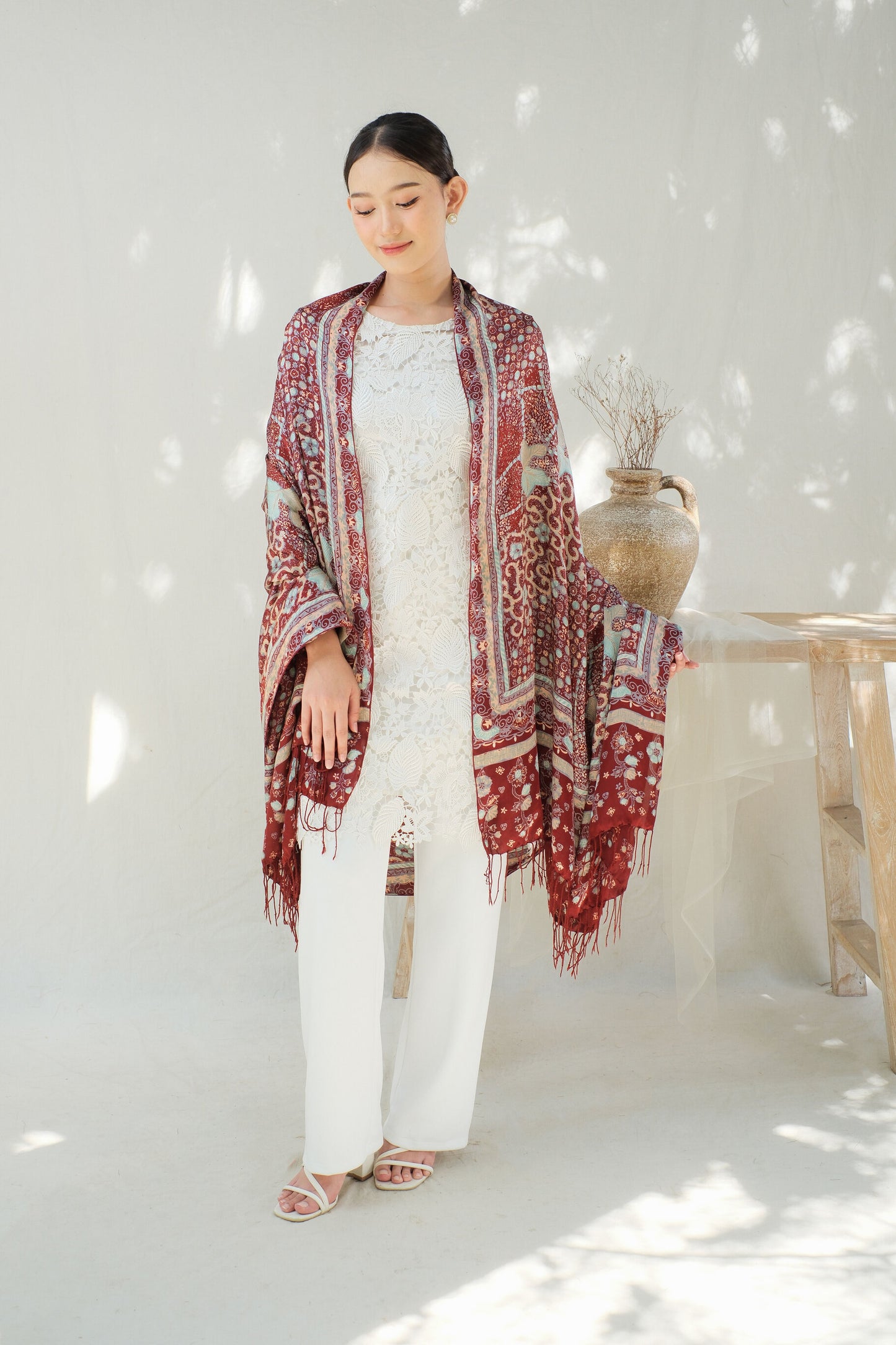 Sangga Langit in Red - Selendang Sutra Batik Tulis