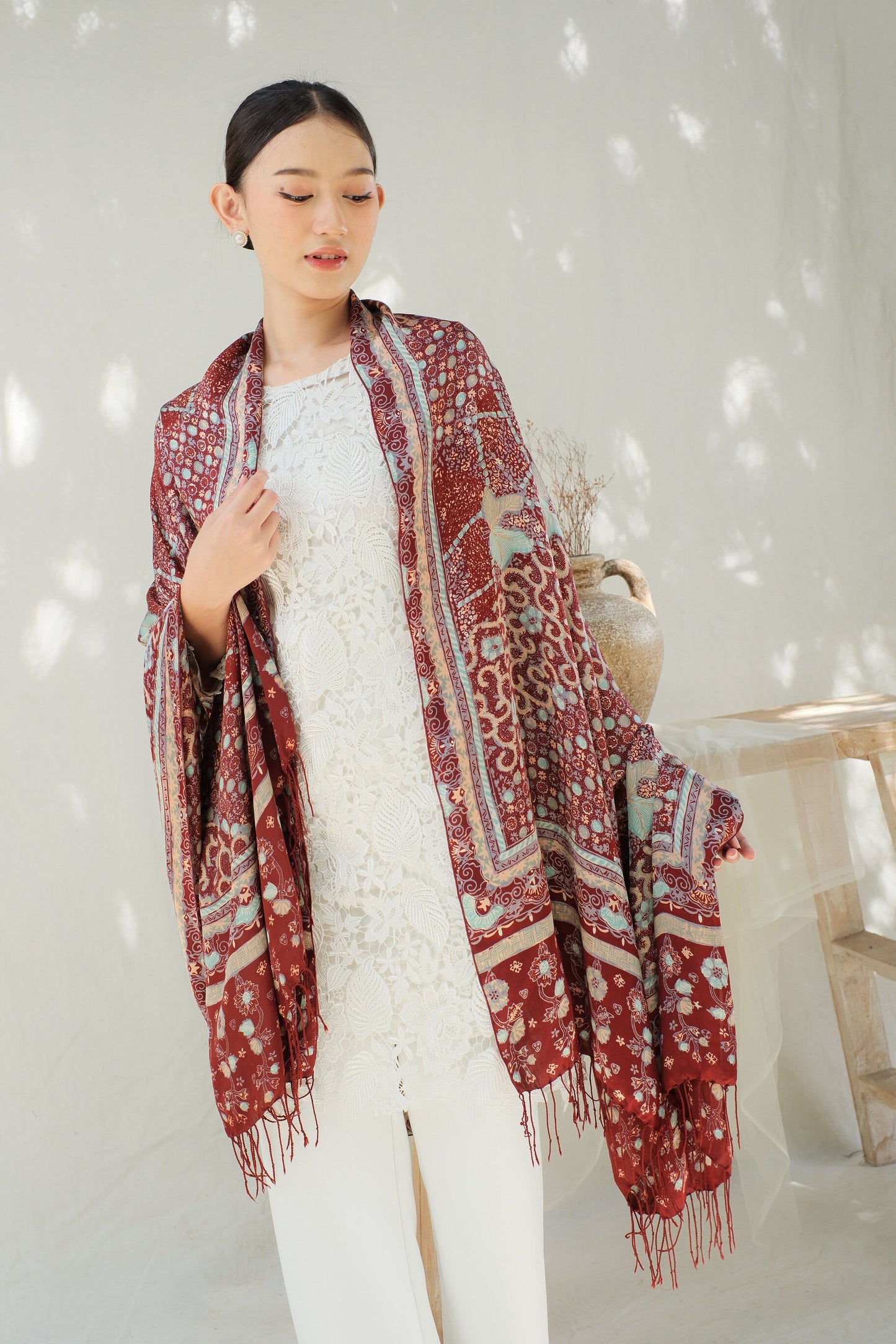 Sangga Langit in Red - Selendang Sutra Batik Tulis