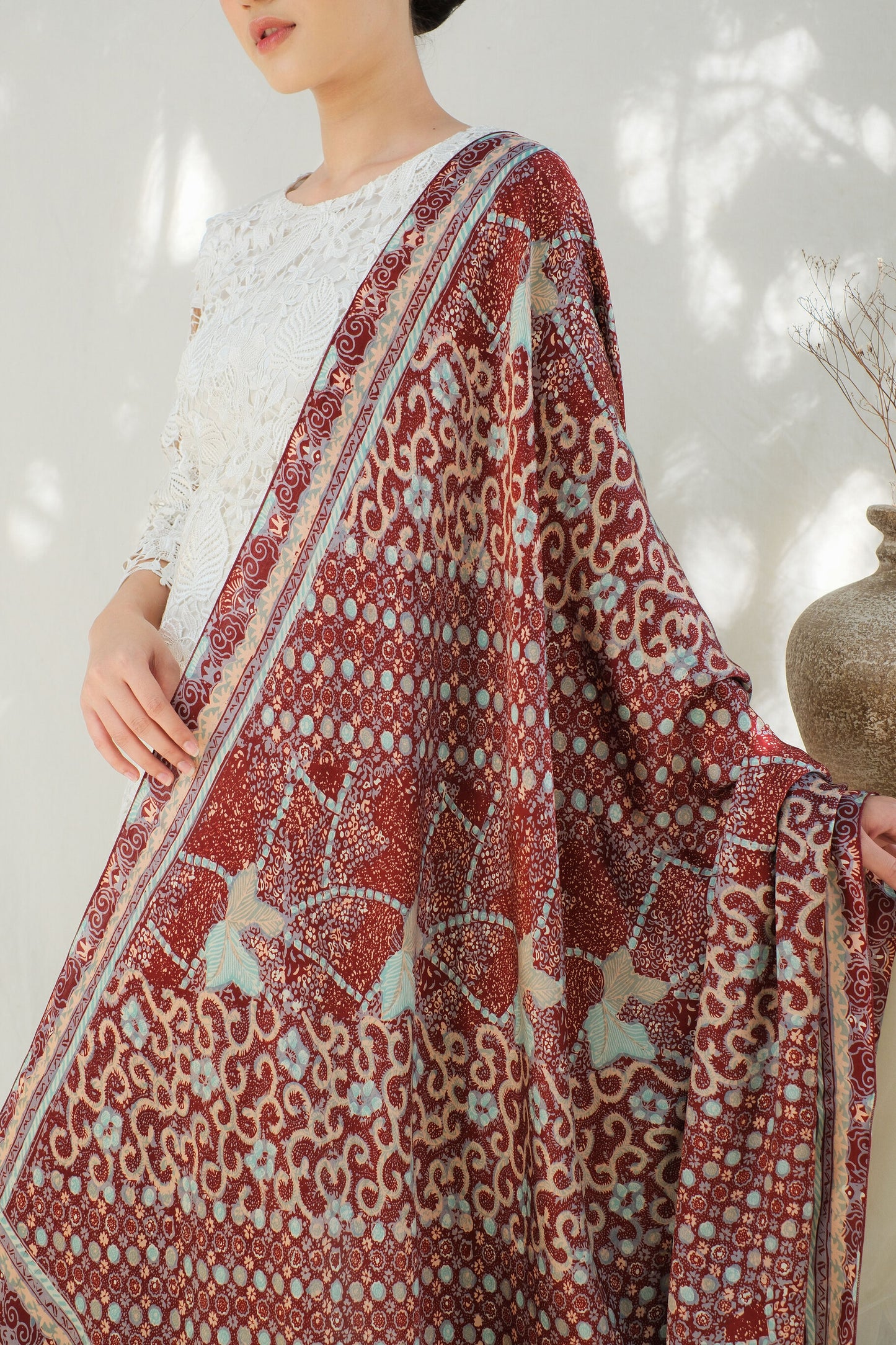 Sangga Langit in Red - Selendang Sutra Batik Tulis