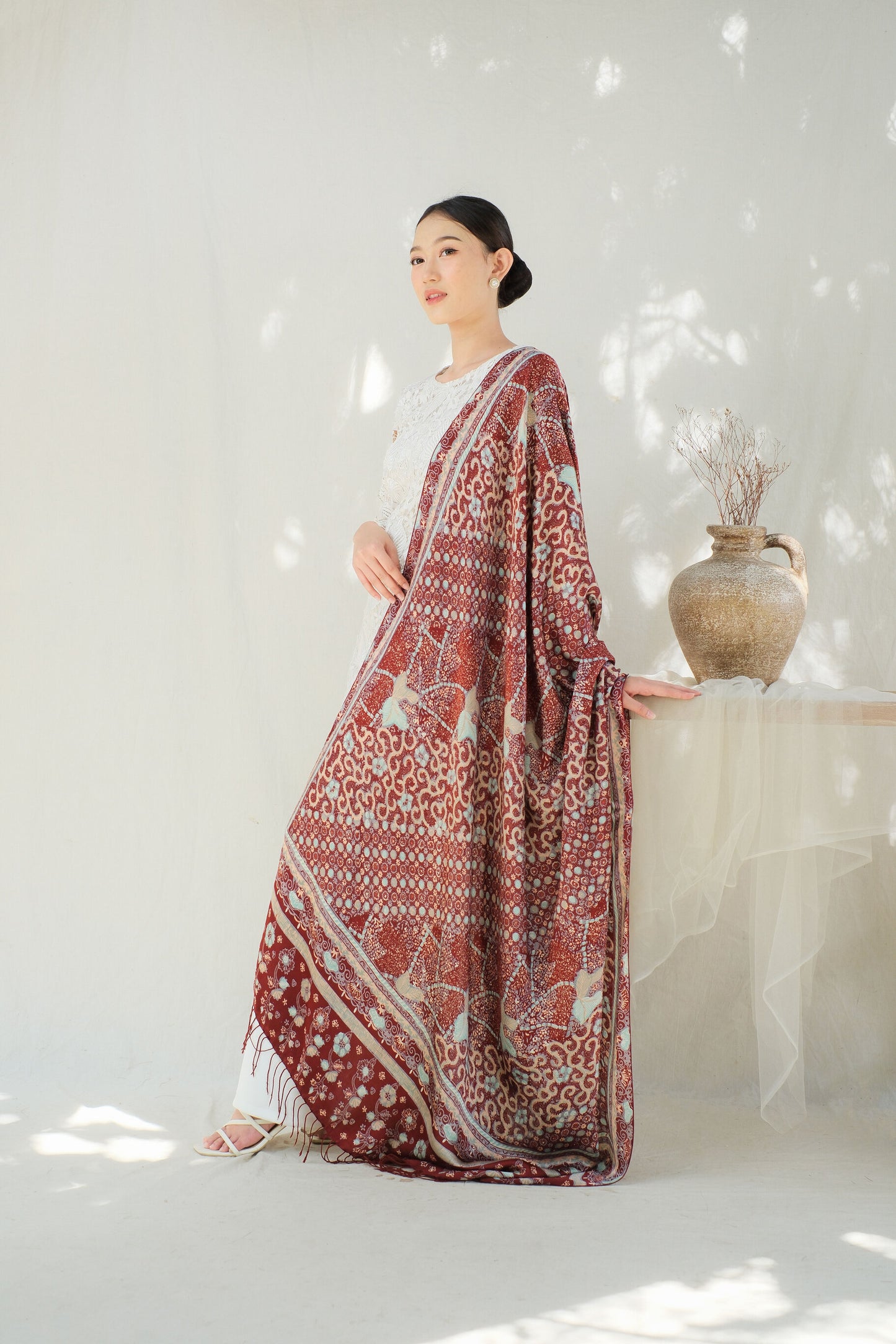 Sangga Langit in Red - Selendang Sutra Batik Tulis