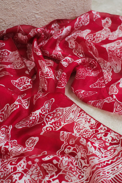 Syal Batik Sutra Mega Mendung - Red - 45