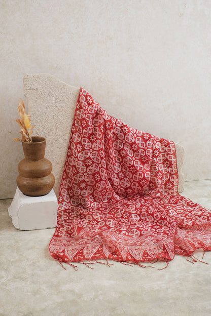 Syal Batik Sutra Kawung Mata - Red - 45