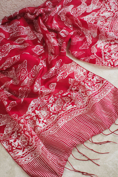 Syal Batik Sutra Mega Mendung - Red - 45
