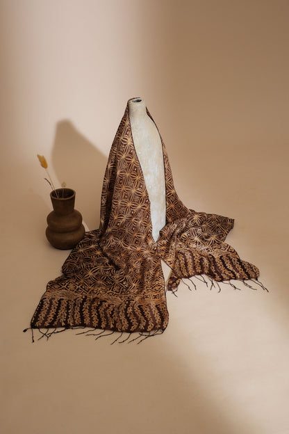 Syal Batik Sutra Kawung Polos - Brown - 45