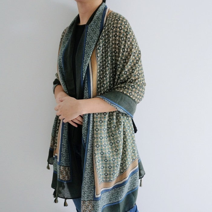 Andara Green-Selendang Viscose Batik Premium 90×180/Pashmina/Shawl