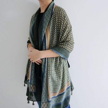 Andara Green-Selendang Viscose Batik Premium 90×180/Pashmina/Shawl