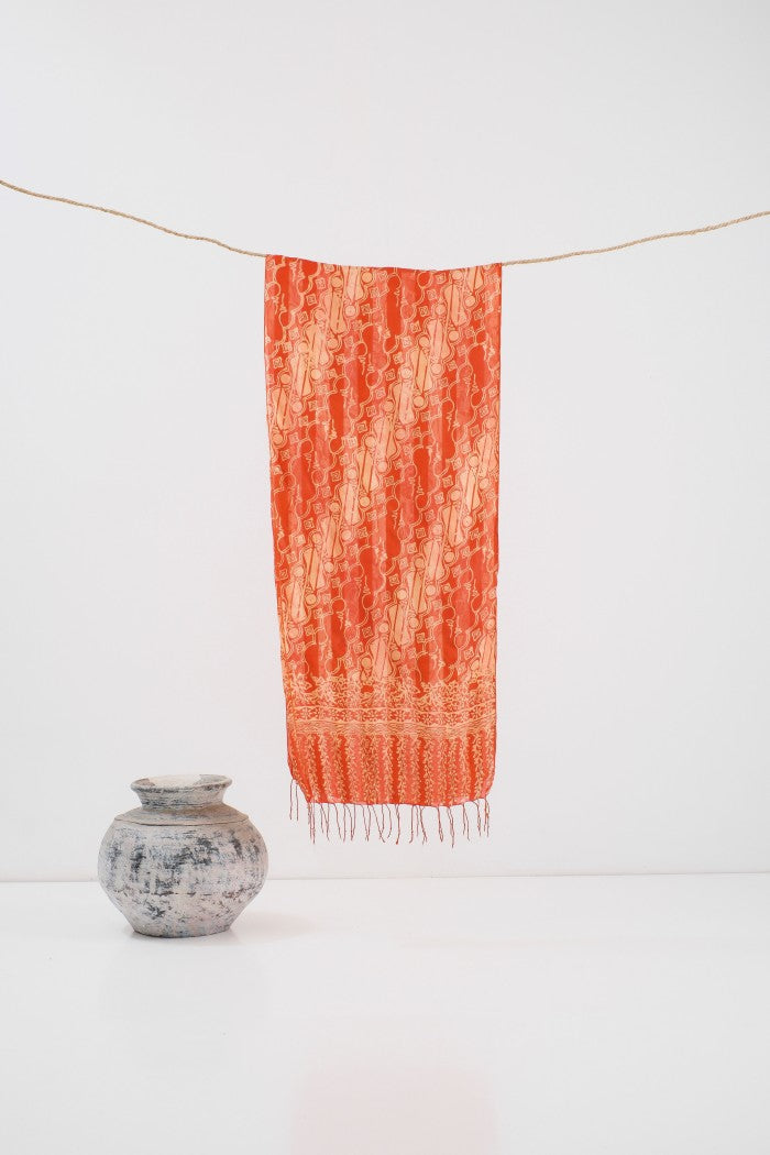Syal Batik Sutra Parang Rusak - Orange - 45