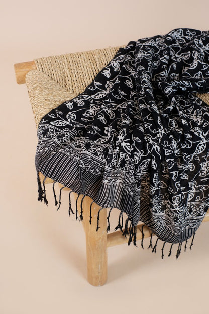 Selendang Batik TCE Daun Rambat Black - 80
