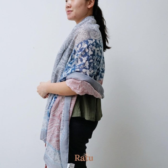 Laksmi BluePink-Selendang Viscose Batik Premium 90×180/Pashmina/Shawl
