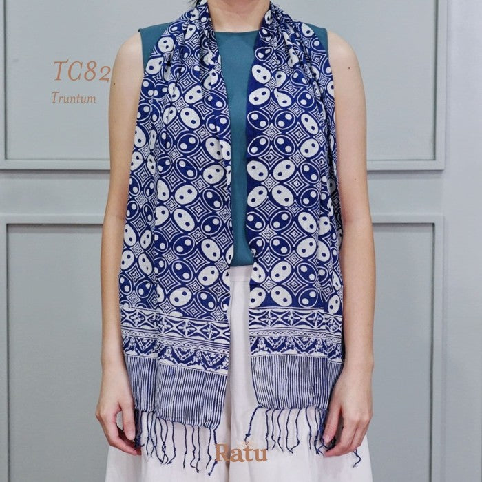 Syal Katun Paris Batik / Selendang / Shawl / Scarf - TC82 Biru Tua