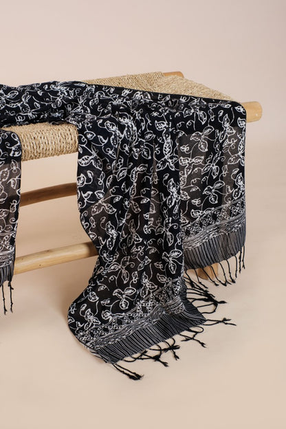 Selendang Batik TCE Daun Rambat Black - 80