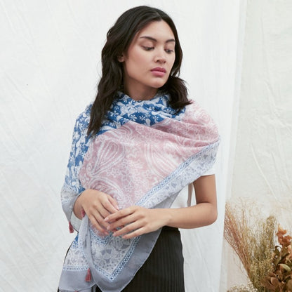 Laksmi BluePink-Selendang Viscose Batik Premium 90×180/Pashmina/Shawl