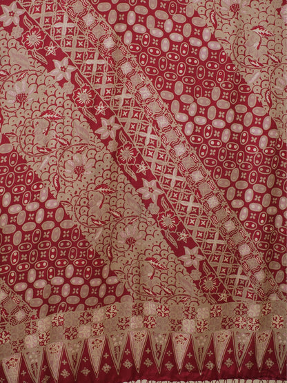Selendang Sutra Batik Tulis - Kawung Sisik - Red Brown
