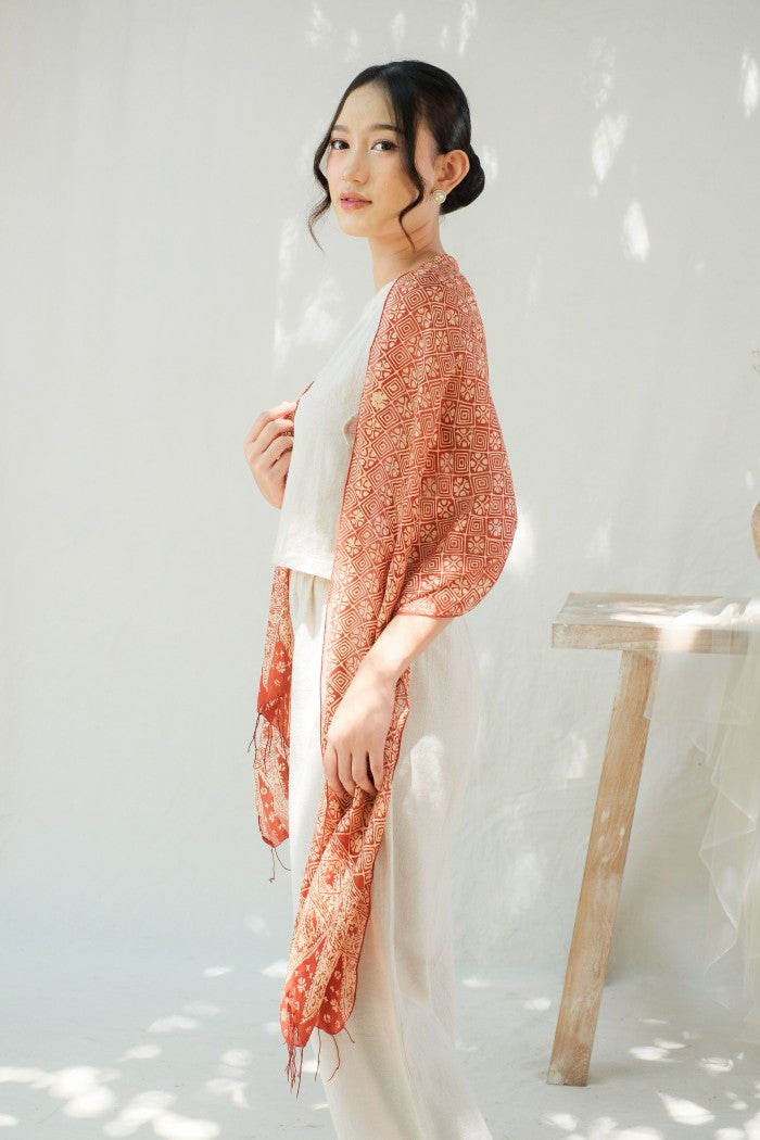 Syal Batik Sutra Semanggi - Red - 45