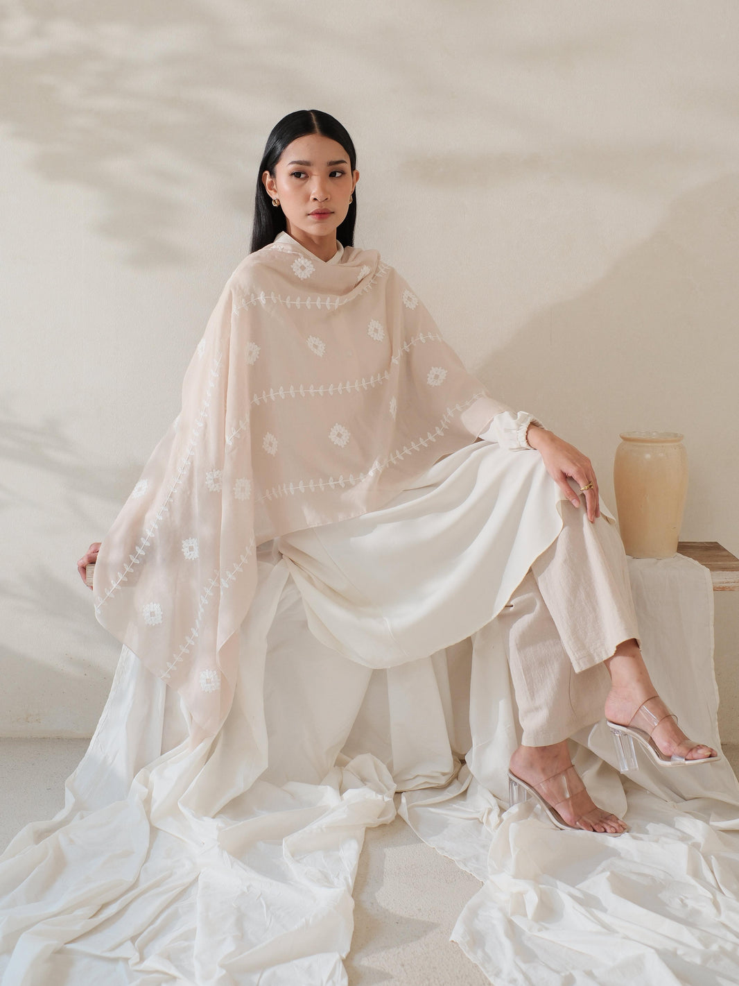 Noor in Cream Shawl - Selendang Batik