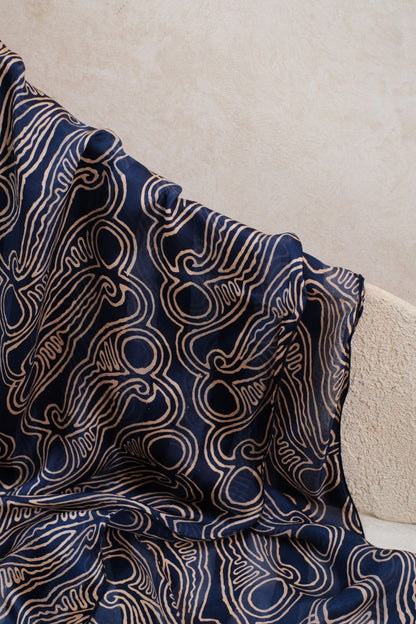 Syal Batik Sutra Parang Rusak - Blue - 45